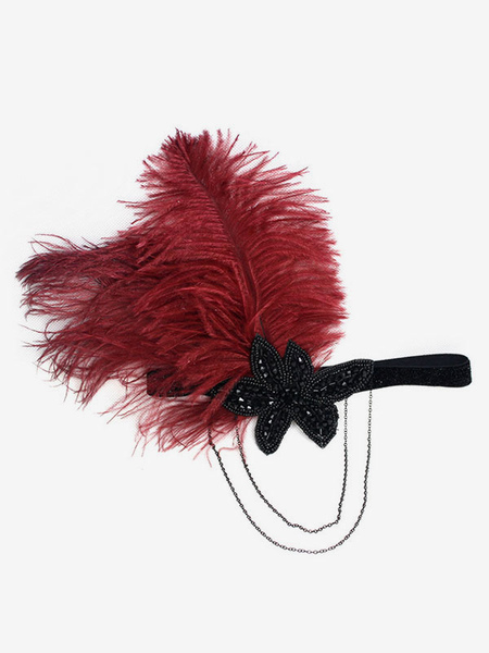 Image of Carnevale Fascia Per Capelli Flapper 1920s 2024 The Great Gatsby Feather Headpieces Burgundy Women Accessori Vintage Costume Halloween