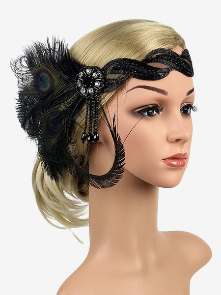 Image of Carnevale Copricapo di piume con fiocco Anni 1920 Great Gatsby Headband Donna Accessori per capelli retrò Halloween