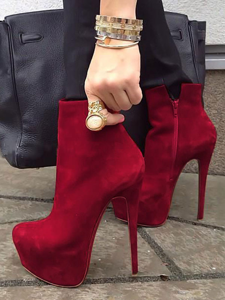 Image of Stivaletti con tacco alto Stivaletti con zip e plateau rossi per donna