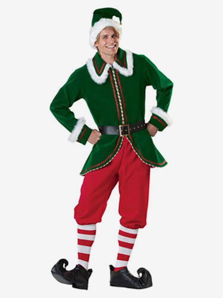 Image of Natale set Natale con blocchi di colore verde scuro per adulti per uomo top velo di simil velluto