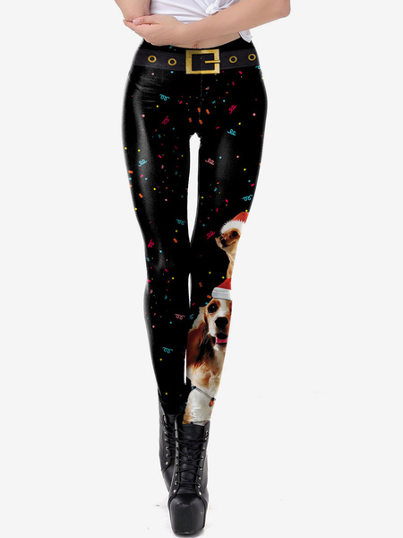 femmes legging de noël motif de noir vacances costumes imprimé chien déguisements