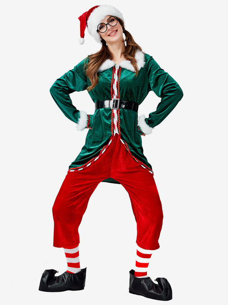 Image of Set natalizio Costume da 6 pezzi per feste da elfo verde