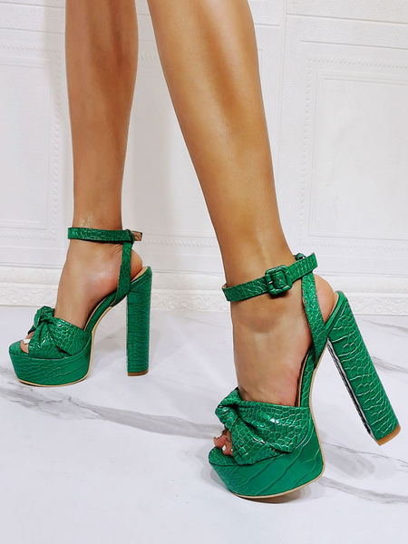 Image of Sandali sexy da donna Tacchi alla caviglia con cinturino alla caviglia in pelle PU verde open toe