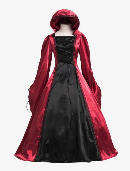 costume rétro halloween opéra robes rouges victoriennes vintage femmes manches longues robes de bal