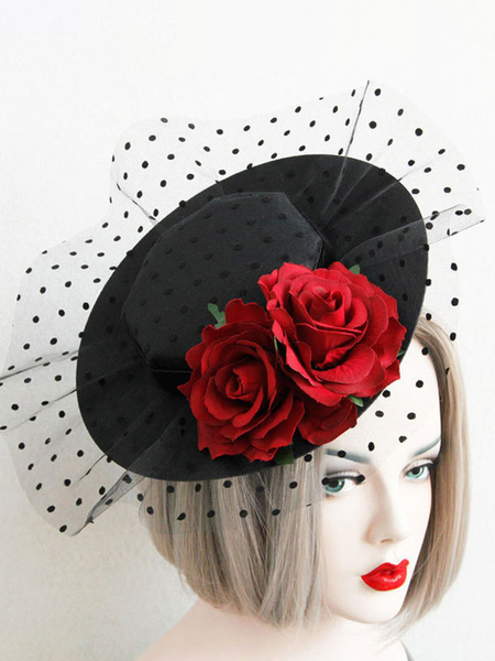 Image of Gothic Lolita Headdress Flower Corduroy Black Lolita Veil