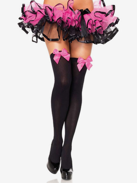Image of Calze al ginocchio Saloon Girl Calze Archi Donna nera Accessori costume di Halloween