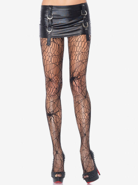 Image of Carnevale Saloon Girl Collant Black Spider Web Lace Donna Pantyhose Halloween Costume Accessori Halloween
