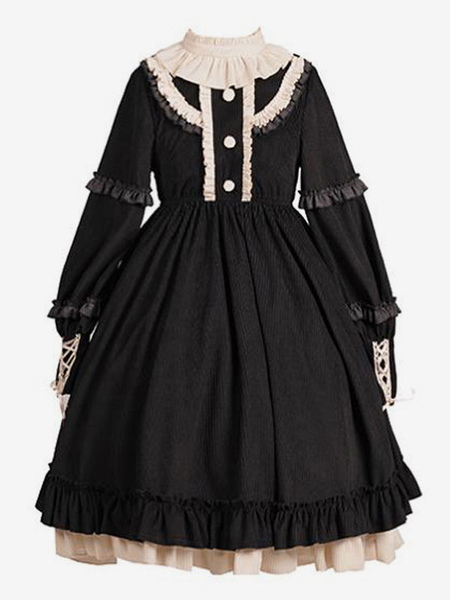 sweet lolita op robe volants noir manches longues lolita robes one piece déguisements halloween