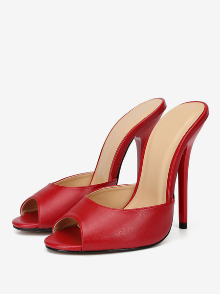 femmes slip-on stiletto heel pu cuir peep toe rouge stiletto heel