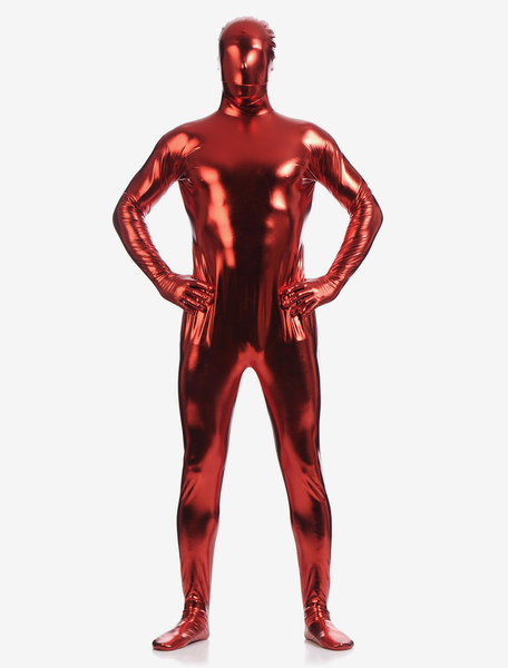 Image of Carnevale Rosso scuro lucido metallizzato Zentai Abiti per gli uomini Halloween