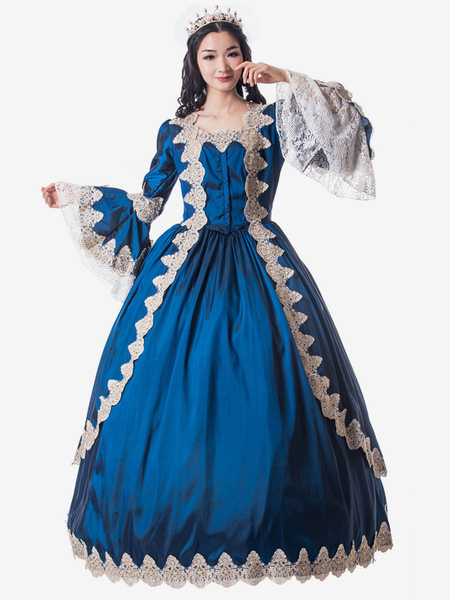 Image of Carnevale Royal Blue Retro Costumes Donna Lace Satin Dress Pageant Dress Abbigliamento vintage stile vittoriano Costume Halloween