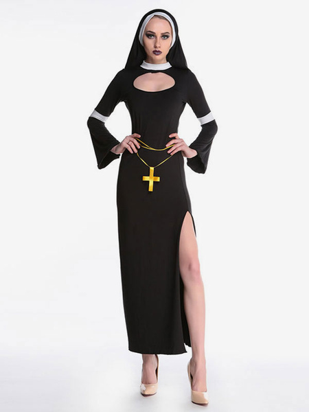 costume robe noire cagoule femmes nonne set mardi gras costumes de fêtes déguisements halloween
