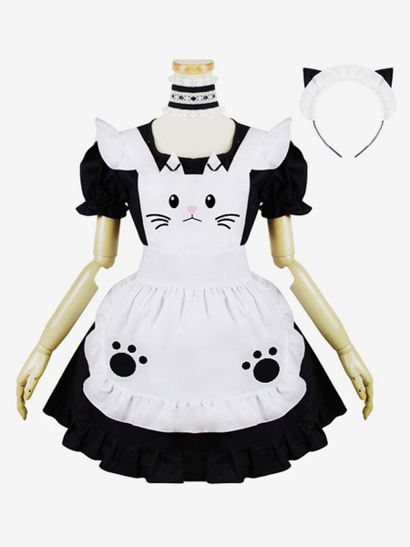 Image of Lolita Outfit Kitten Ricamato U Neck Ruffle Black 4 pezzi Lolita Set
