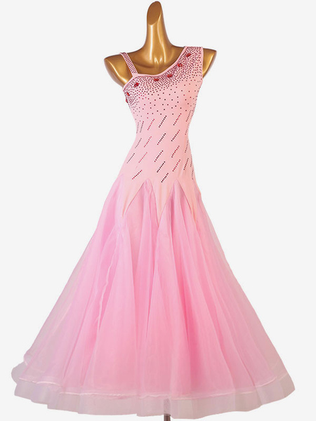 costumes de danse de salon rose femmes sexy polyester danseuse robe moulante strass vêtements de danse