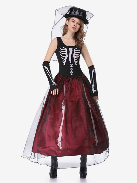 Image of Carnevale Prodotto di festa carnevale 2024 Vestito nero da copricapo di costumi di Halloween per donne in cadavere in poliestere Halloween