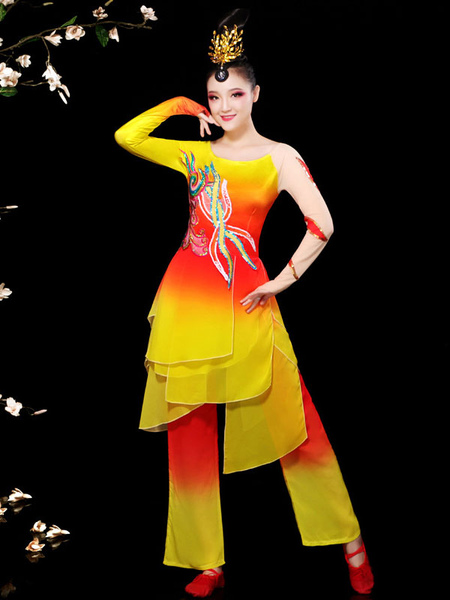Image of Carnevale Costumi cinesi gialli Costume da ballo asiatico Costume da 2 pezzi Costumi di Halloween