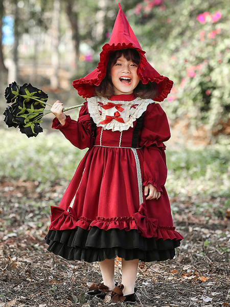 Image of Costume Halloween per Bambini Costumi di Halloween per bambini Set Borgogna in cotone Lolita per bambini Costume Halloween