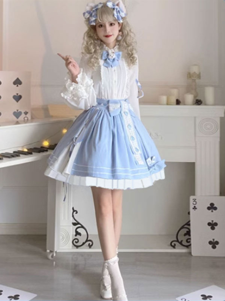 Image of Kimono Lolita Skirt Ruffles Gonne Lolita azzurre