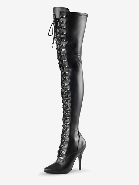Image of Stivali da donna sexy con punta a punta con cerniera con paillettes Tacco a spillo Rave Club Stivali alti neri argento