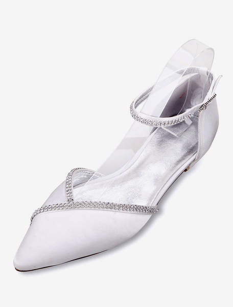 ballerines de mariée blanche en pu bout pointu boucle réglable chaussures de mariée