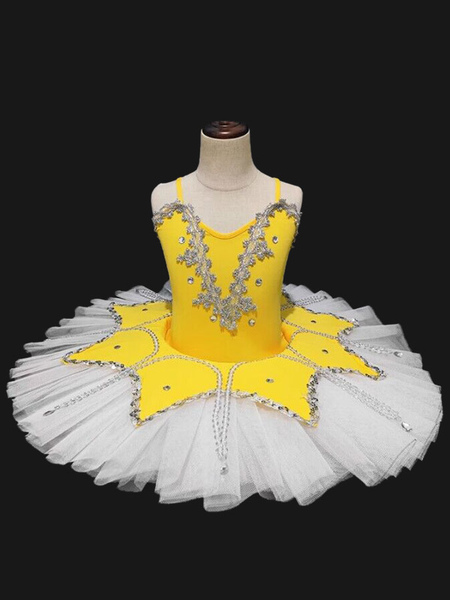 Image of Carnevale Vestito da ballo di balletto Vestito da ballo di perline giallo Vestito da ballerina di paillettes Halloween