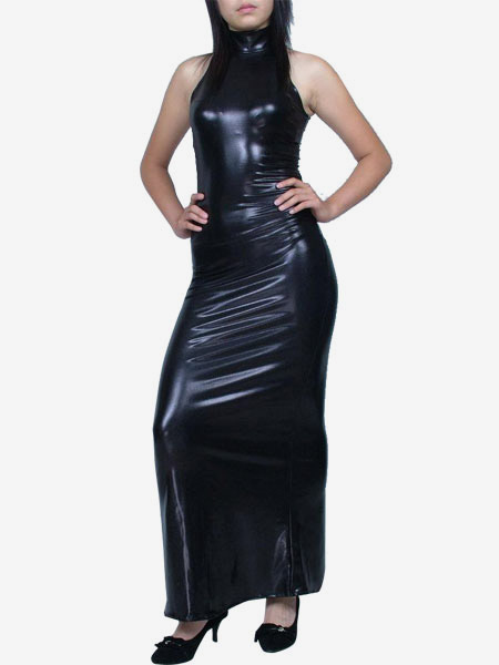 milanoo.com Black Sleeveless Shiny Metallic Fabric Bodycon Dress