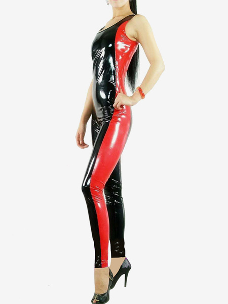 Image of Carnevale Nero con Rosso metà lunghezza maniche PVC Unisex Jumpsuit Halloween