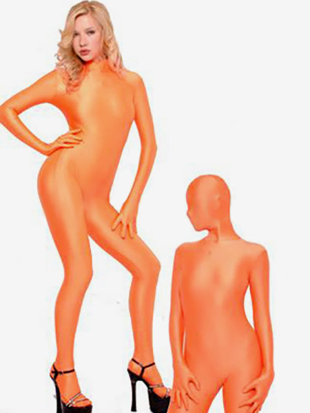 Image of Carnevale Zentai collant per adulti completo lycra spandex arancione tinta unito per donne tuta Halloween
