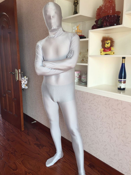 Image of Carnevale Zentai collant per adulti completo lycra spandex argento tinta unito unisex tuta Halloween