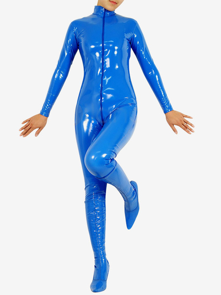 Image of Abito in PVC senza cappuccio unisex in blu con cerniera lampo