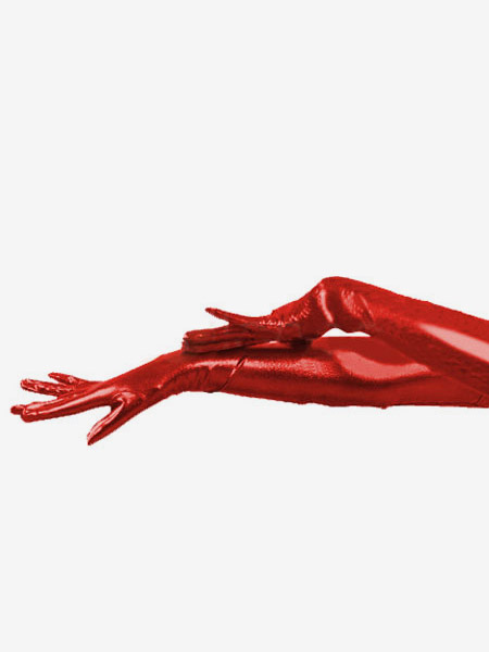 Image of Carnevale Gutanti rossi lungi tinta unita in gomma metallizzata con spalle Halloween