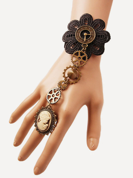 steampunk lolita bracelet dentelle métal détails bronze lolita accessoires déguisements halloween
