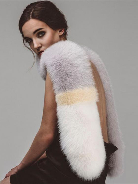 Image of Sciarpa in pelliccia sintetica per donna Accessori in finta pelliccia di volpe color block