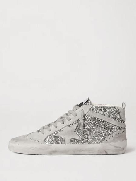 Image of Sneakers alte Scarpe da skate stringate con motivo stella glitter argento per donna