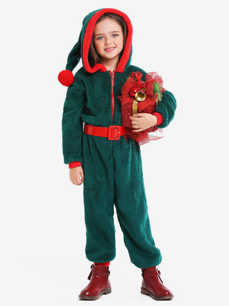Image of Tuta per bambini per costumi natalizi in fibra di poliestere verde natalizio