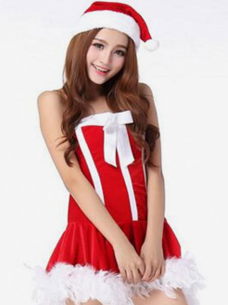 Image of Natale set Natale bicolore rosso per adulti per donno cappello velo di simil velluto