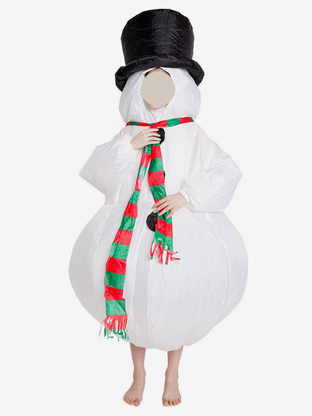 Image of Costume da pupazzo di neve di Natale Costume divertente Tuta natalizia unisex Tuta in fibra di poliestere bianca Costumi per le vacanze di Natale