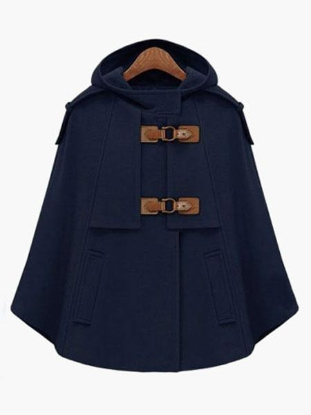 cape manteau poncho femme hiver à capuche court avec manches longues avec poches fermerture avec boucles bicolores cape manteau