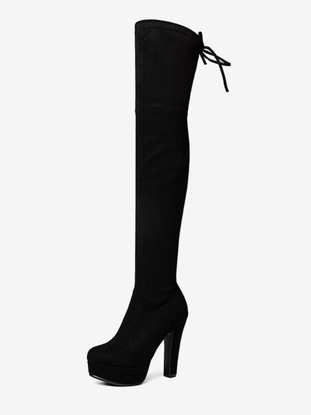 Image of Stivali alti alla coscia da donna Stivali sopra il ginocchio con punta a mandorla in micro pelle scamosciata