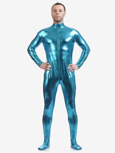 Image of Carnevale Cielo azzurro lucido metallico Cosplay Suit Zentai per gli uomini Halloween