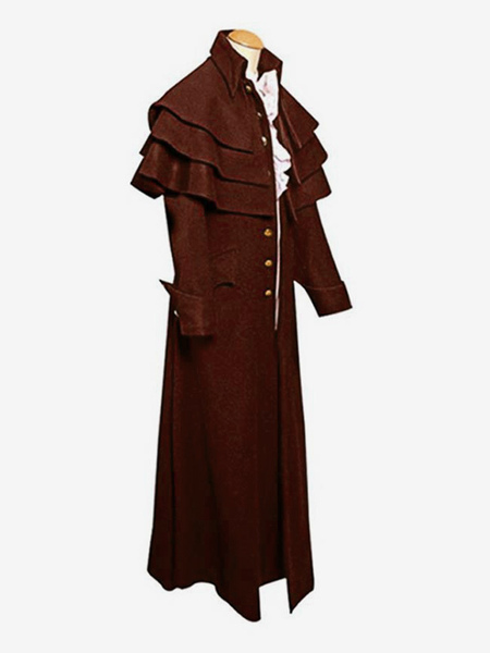 Image of Costume da giacca con bottoni e colletto rialzato da prete medievale vintage retrò marrone caffè