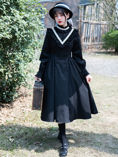 Image of Abiti Gothic Lolita con volant in pizzo nero nero