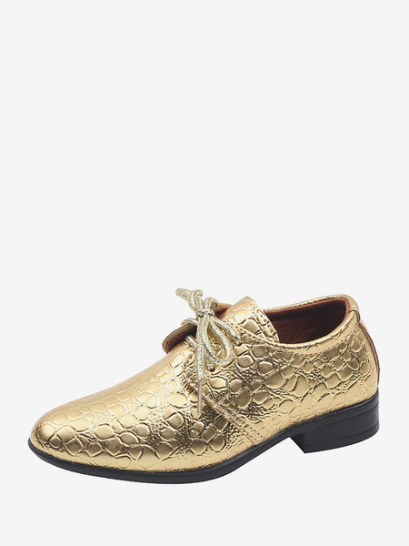 Image of Scarpe da portatore di anelli Scarpe formali a punta dorate per ragazzo