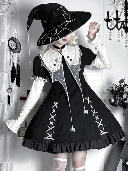 Image of Abiti Gothic Lolita con volant color block nero nero