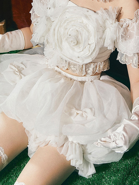 Image of Sottogonne Sweet Lolita con volant in poliestere e fiocco sottogonna Lolita bianca