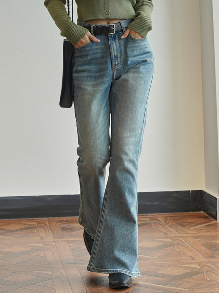 Image of Jeans blu svasati a vita alta da strada Pantaloni casual quotidiani