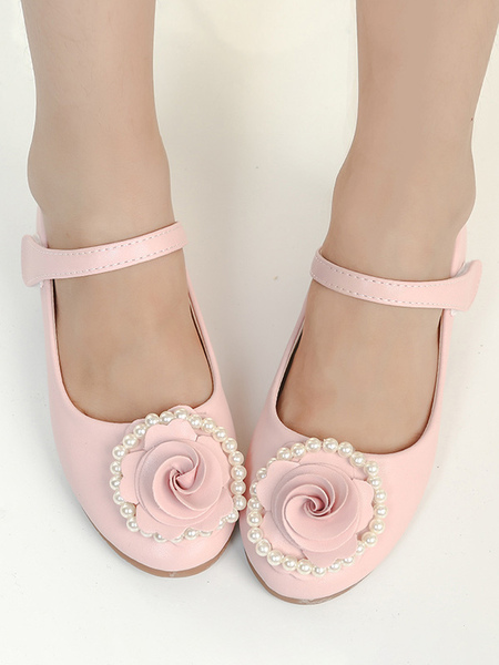 Image of Scarpe da ragazza di fiori Scarpe da festa con fiori in pelle PU rosa per bambini