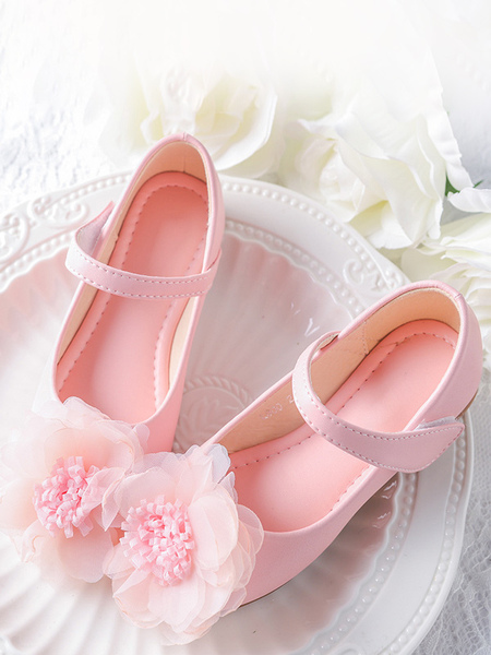Image of Scarpe da ragazza di fiori Scarpe da festa con fiori in pelle PU rosa per bambini