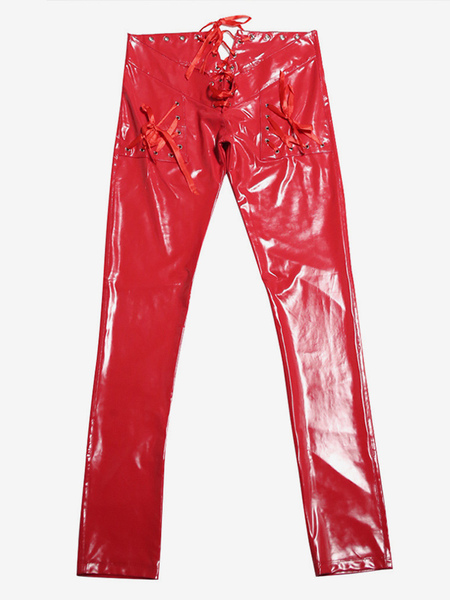 collants femme rouge lycra cuir verni pantalon sexy