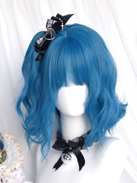 Image of Parrucche Sweet Lolita Accessori Lolita blu in fibra corta resistente al calore